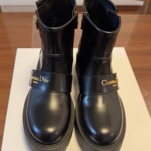 Christian Dior Black Leather Boots with Gold Detail